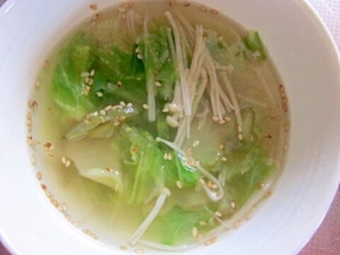 簡単～ザーサイ、エノキ、レタスの中華風スープ
